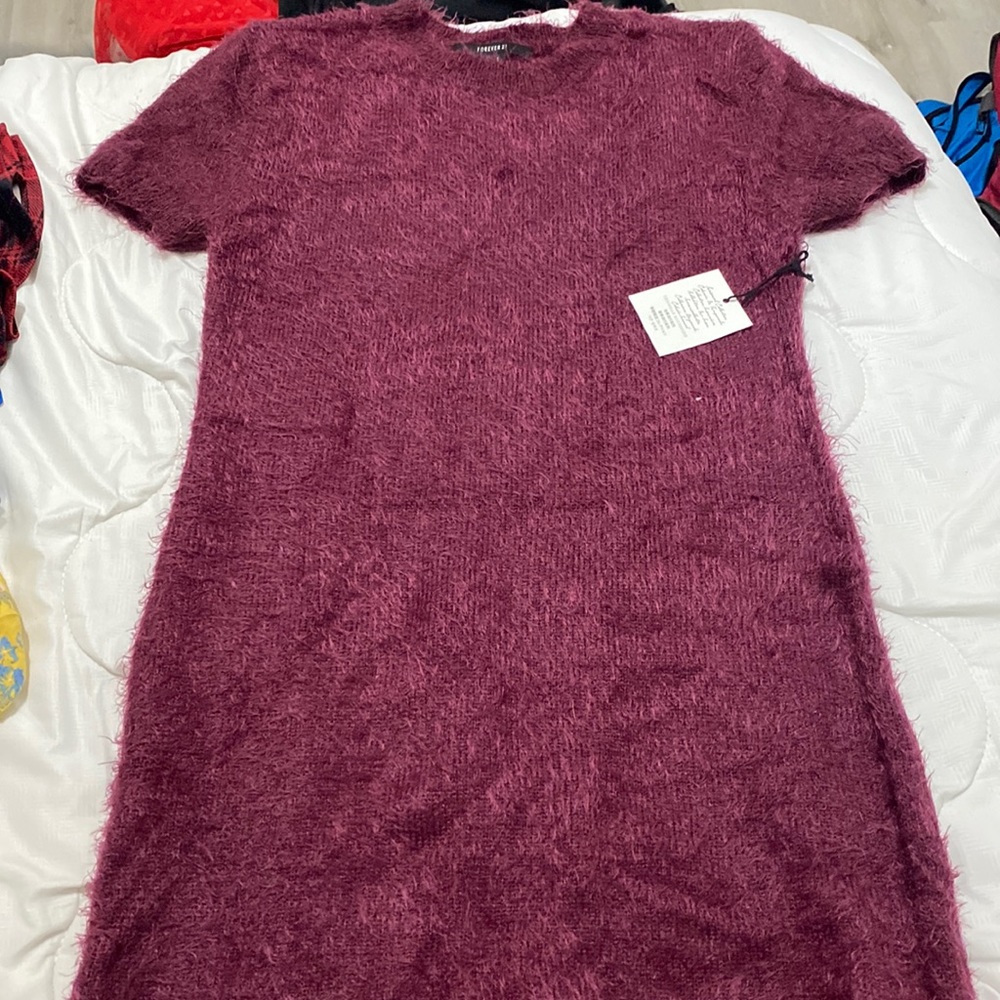 Burgundy fuzzy dress. New, never worn